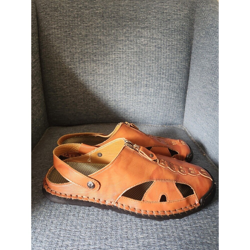 Caoutchouc Men's Brown Leather Casual Slip-on Sandals Size 46 US 13